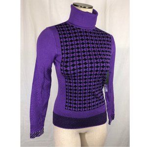 Yuka T2 M Purple Black Pattern Turtleneck Sweater